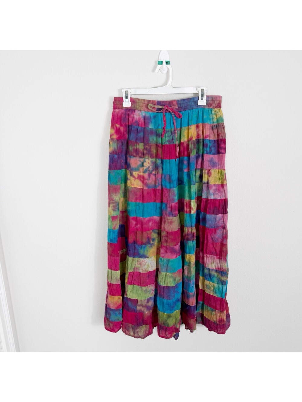 Phool Vintage Tiered Boho Patchwork Colorful Maxi Skirt Peasant Festival Medium